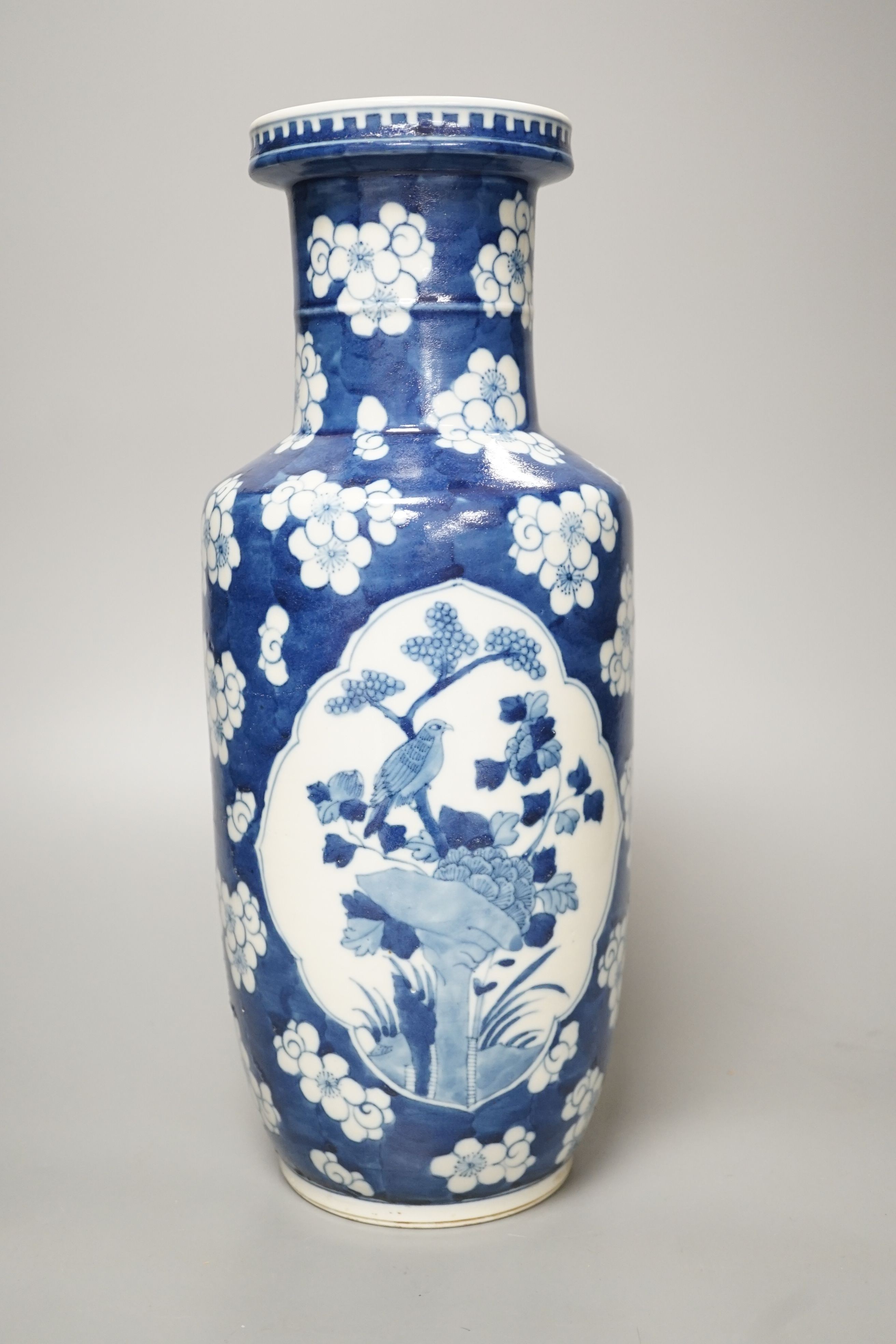 A Chinese blue and white rouleau vase, height 36.5cm